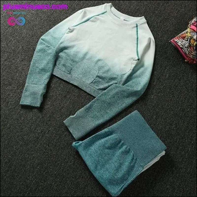 2PCS Yoga Set Women Long Sleeve Crop Tops And High Waisted