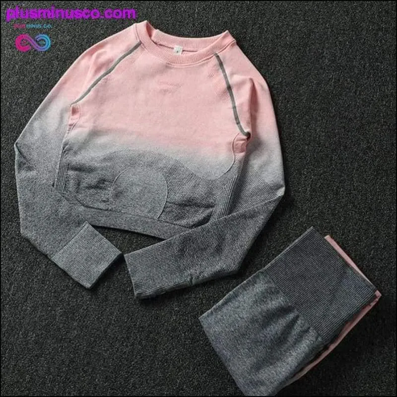 2PCS Yoga Set Women Long Sleeve Crop Tops And High Waisted