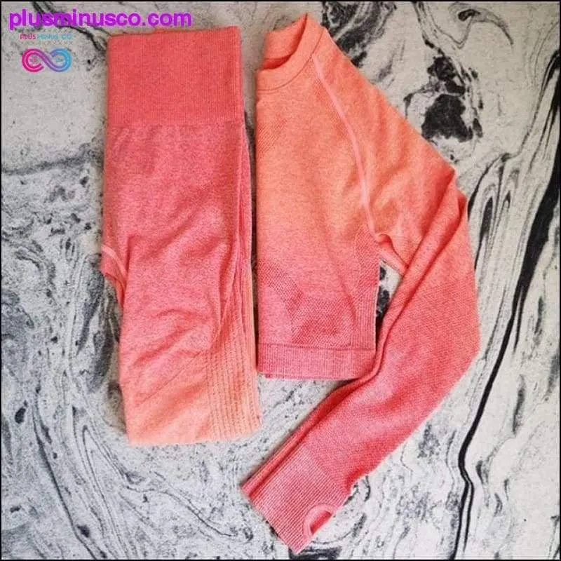 2PCS Yoga Set Women Long Sleeve Crop Tops And High Waisted