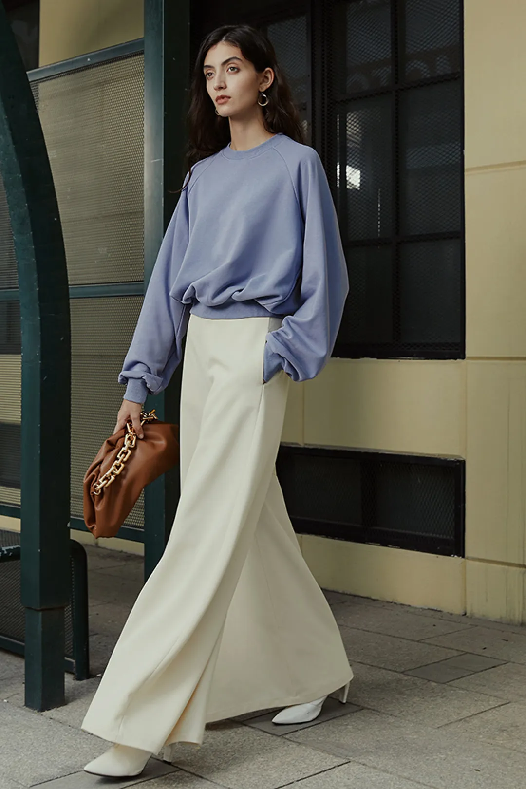 A-line wide-leg pants | Beige wide-leg pants | Casual slacks