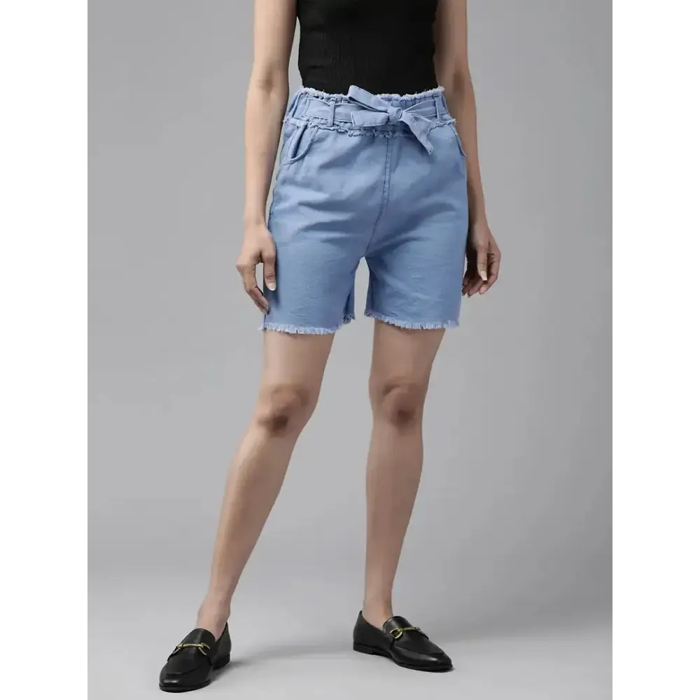 Aarika Women Blue Color Solid Denim Shorts