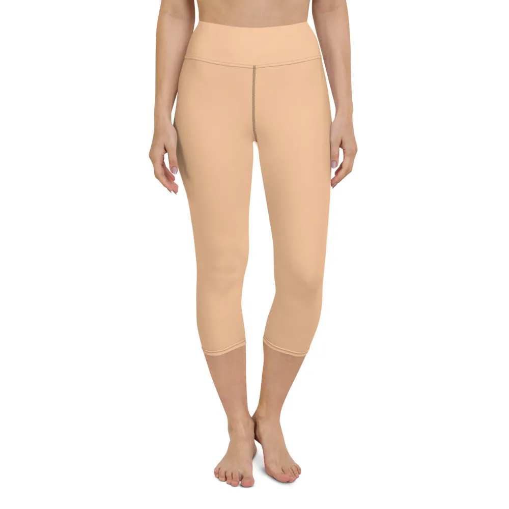 Beige Nude Yoga Capri Leggings, Pastel Nude Solid Color Women's Tights-Made in USA/EU/MX