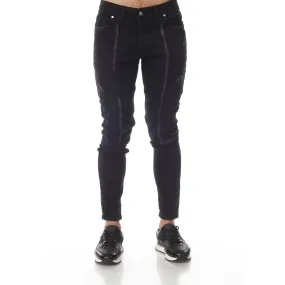 Black Washed Fashion Jeans With Distress & Piping