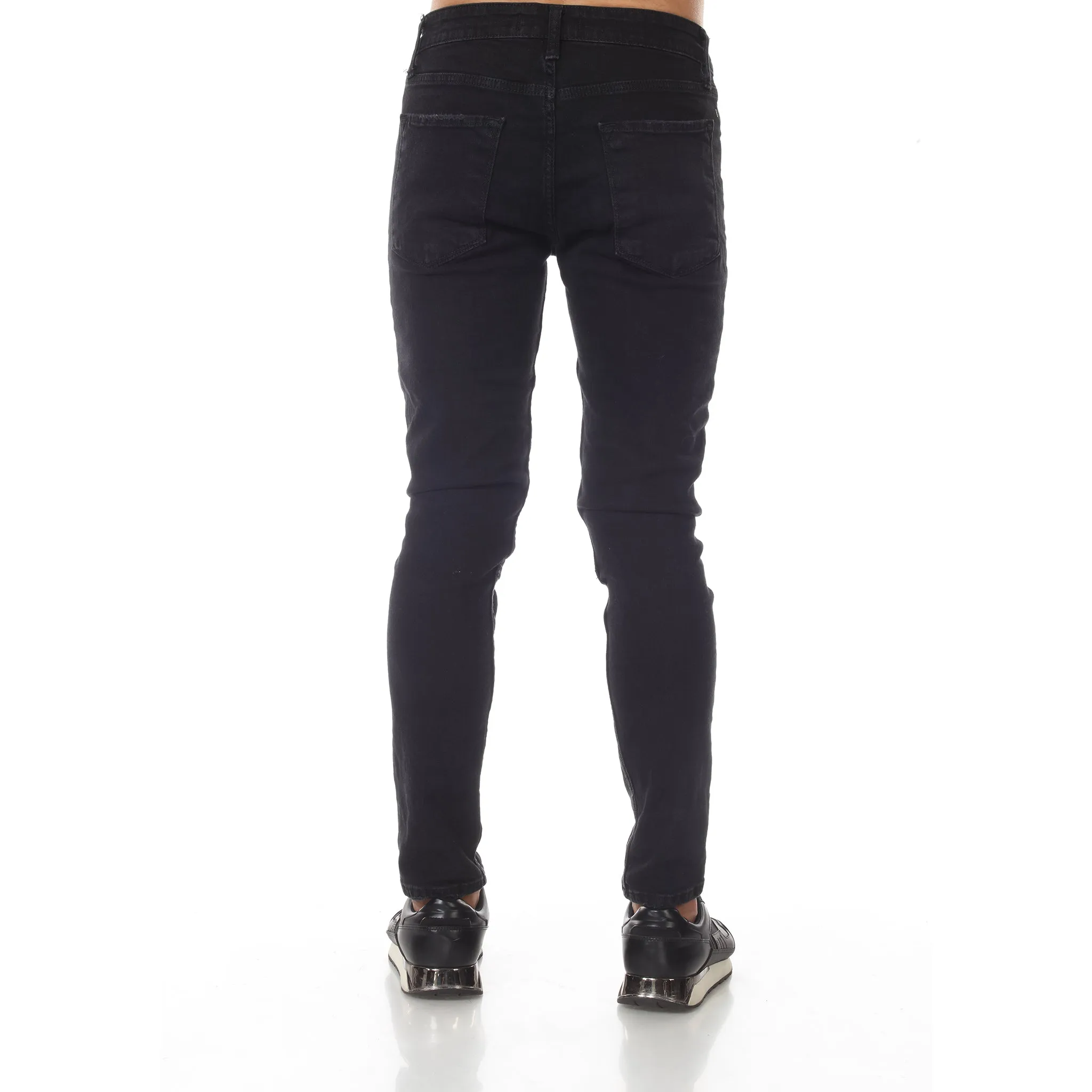 Black Washed Fashion Jeans With Distress & Piping