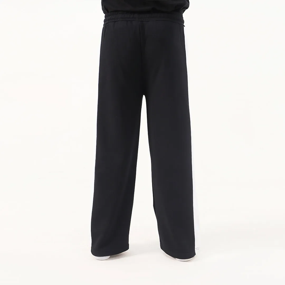 Black Wide Leg Contrast Panel Unisex Trouser