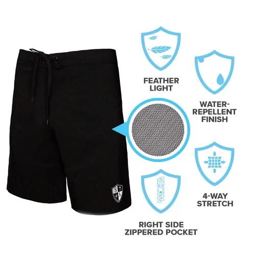 Board Shorts | Solid Black | Silver SA Shield