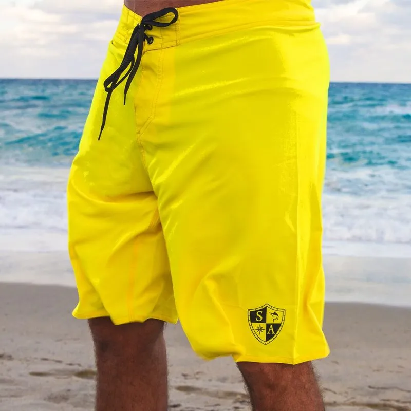 Board Shorts | Solid Neon Yellow | Black SA Shield