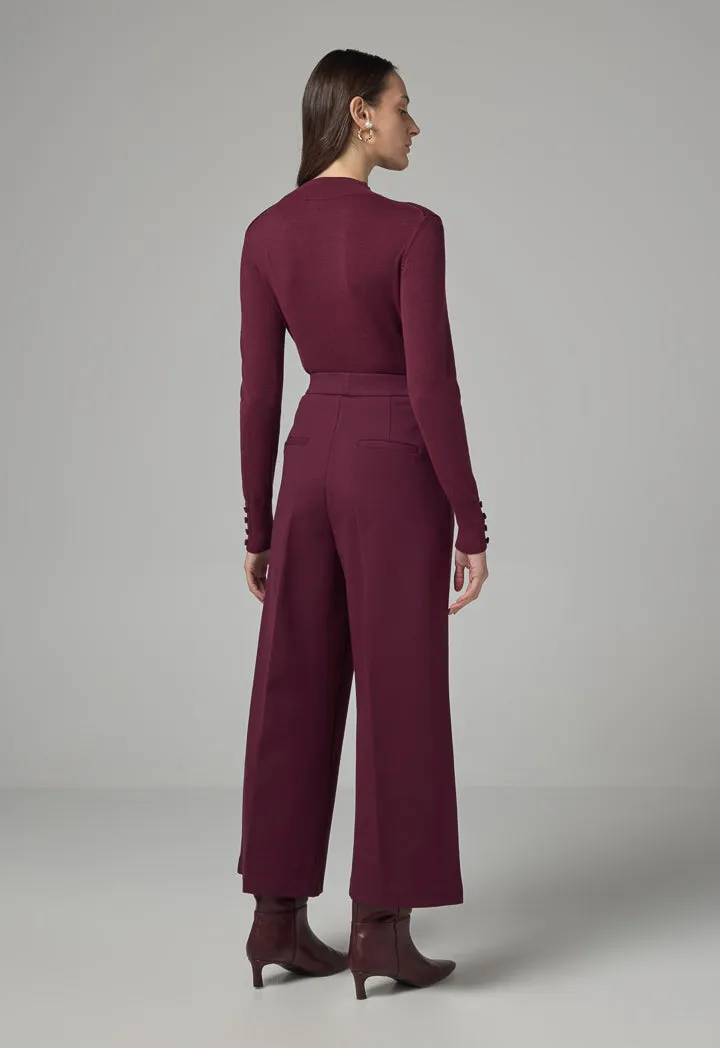 Choice Basic Straight Wide Cut Trousers Burgundy