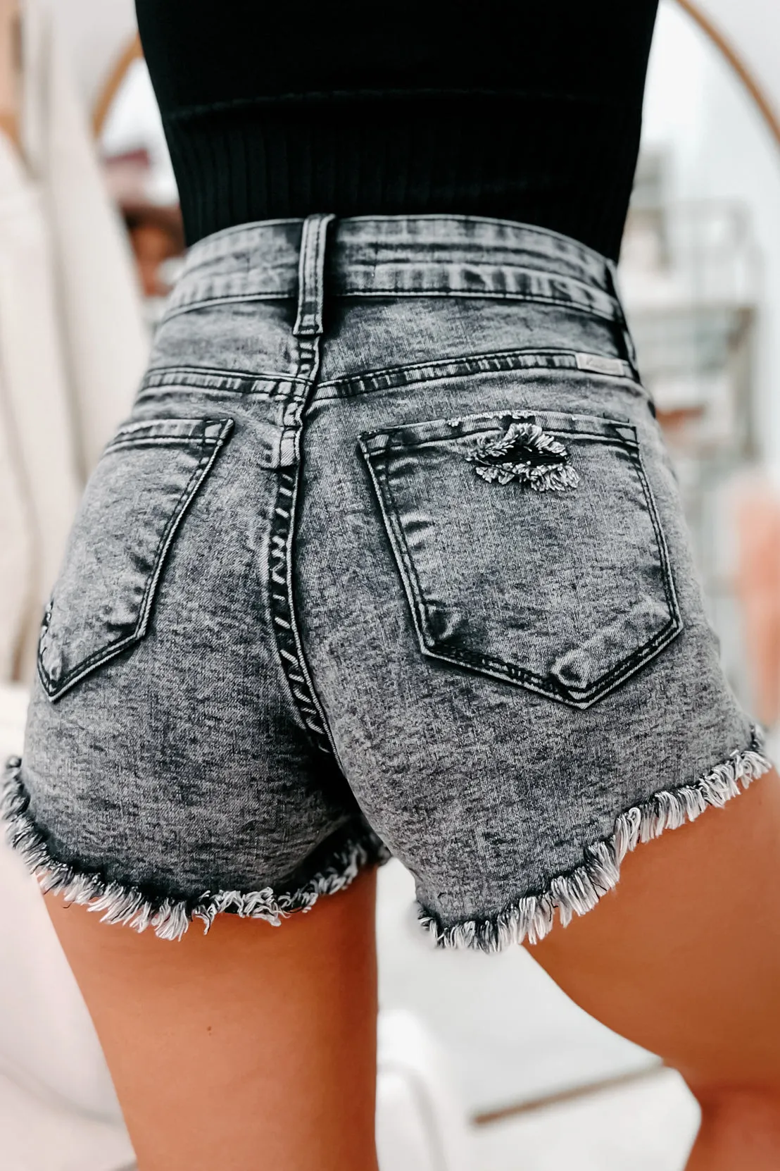 Close To Destiny High Rise Distressed Kancan Shorts (Gray)