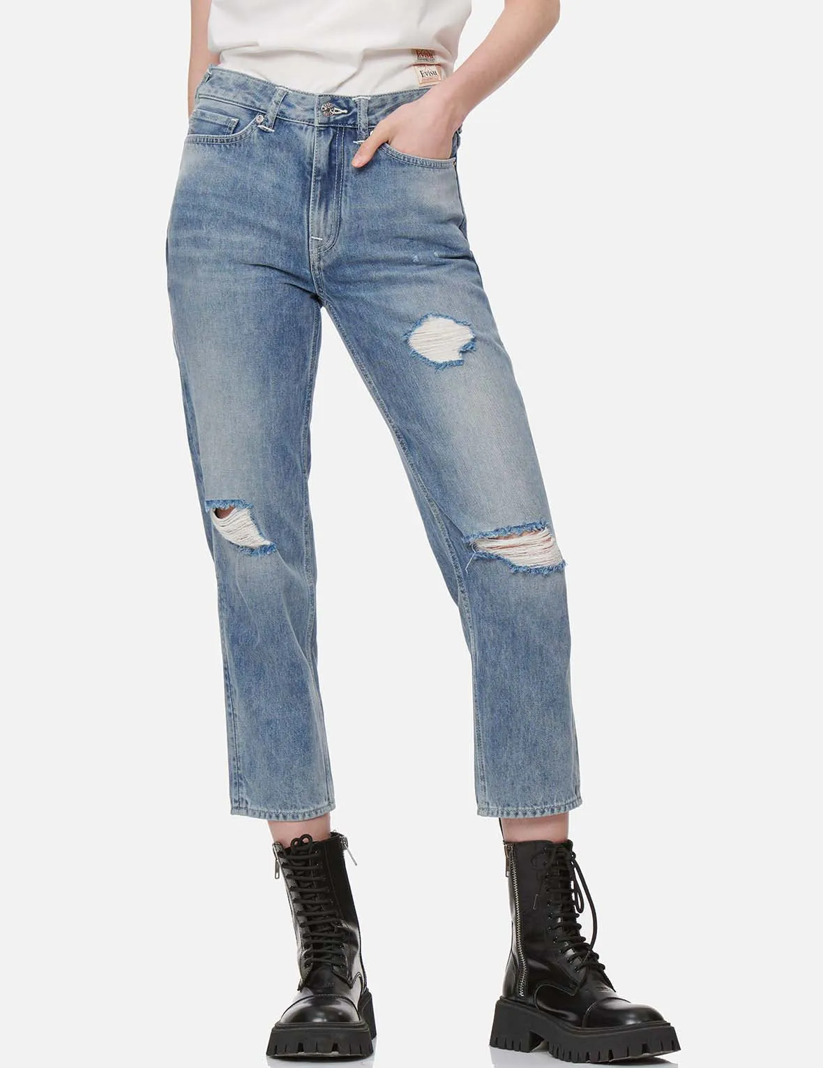 Daicock Print Relax Fit Cropped Jeans