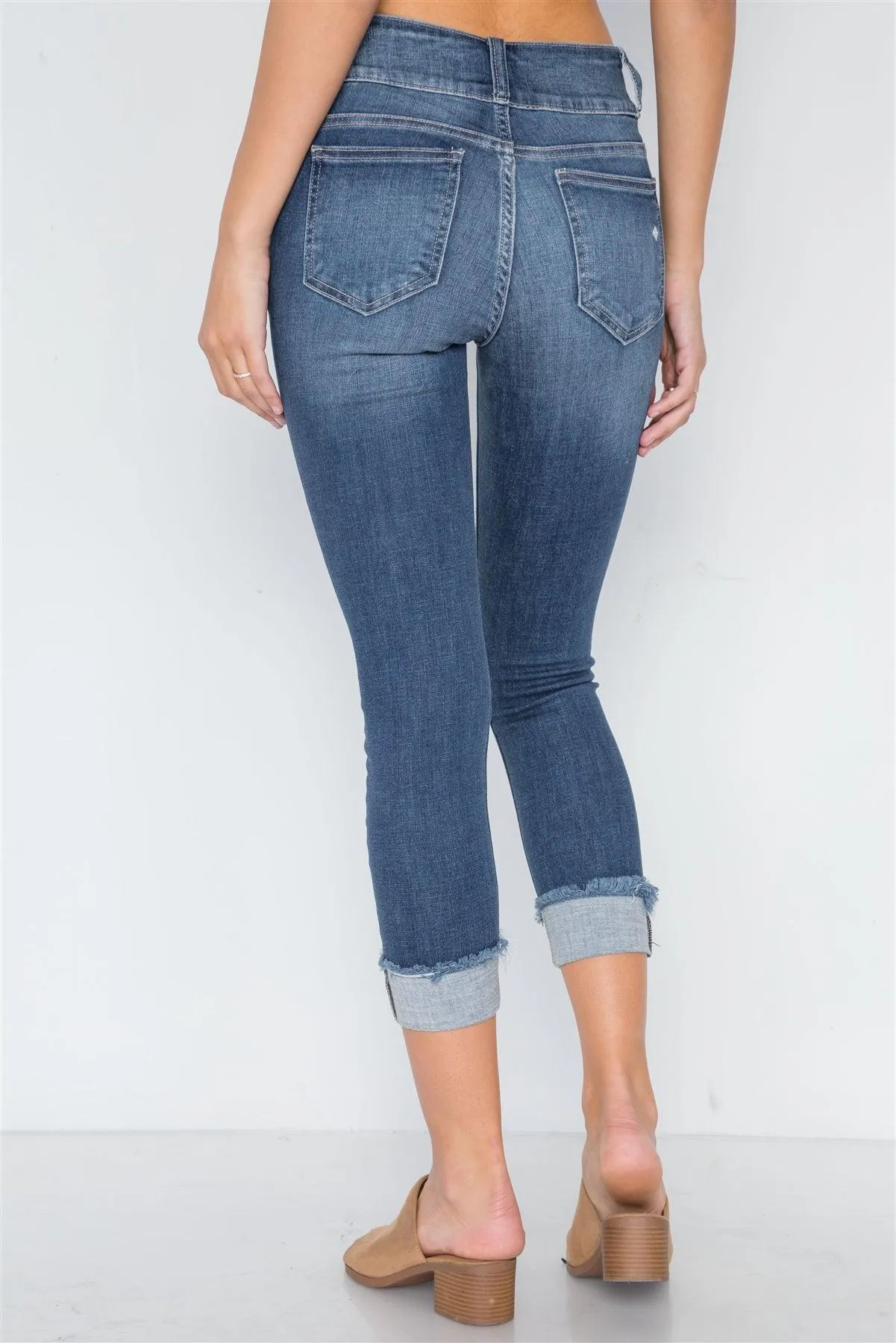 Dark Denim Cuffed Hem Skinny Jeans