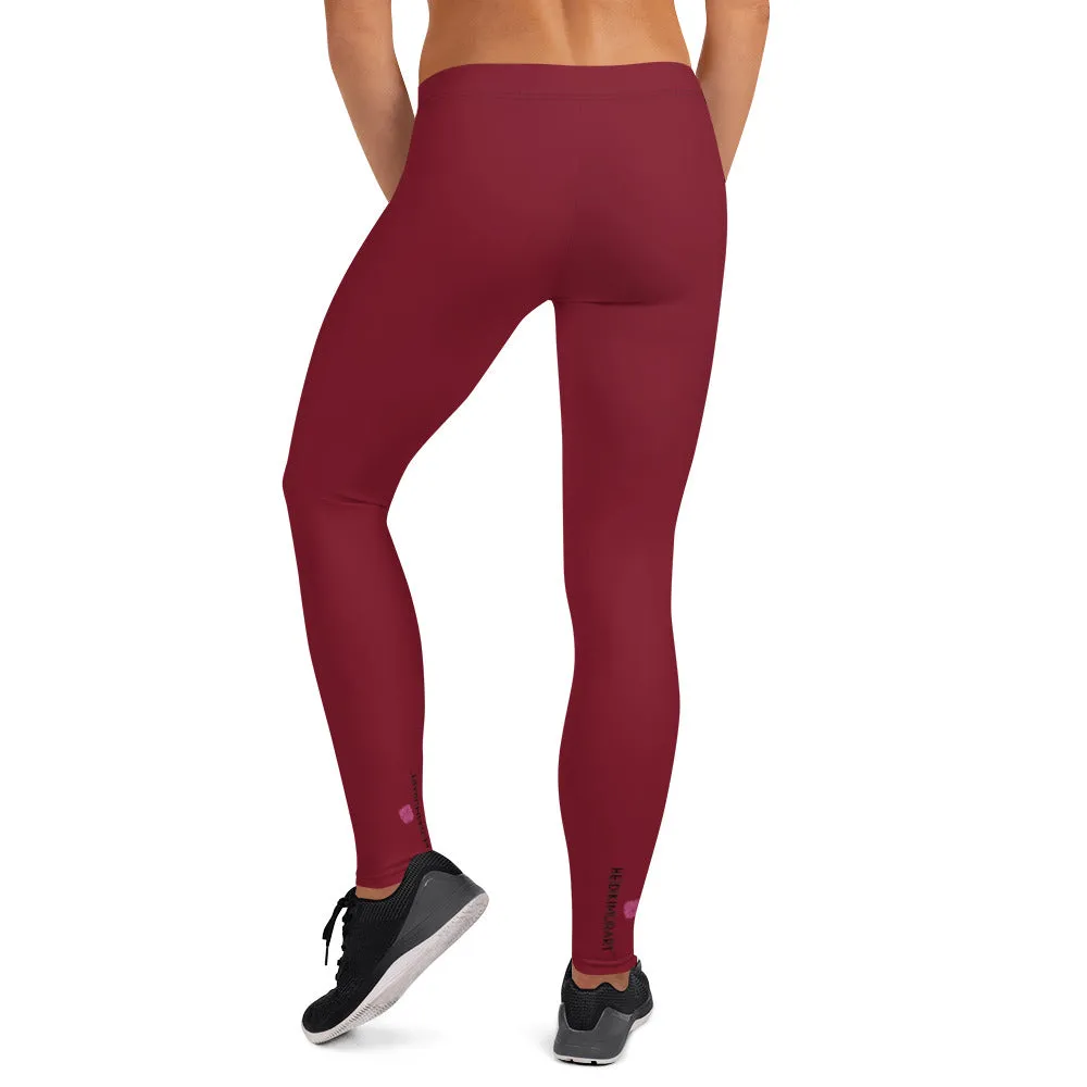 Dark Red Women's Casual Leggings, Wine Red Best Designer Premium Tights-Made in USA/EU/MX