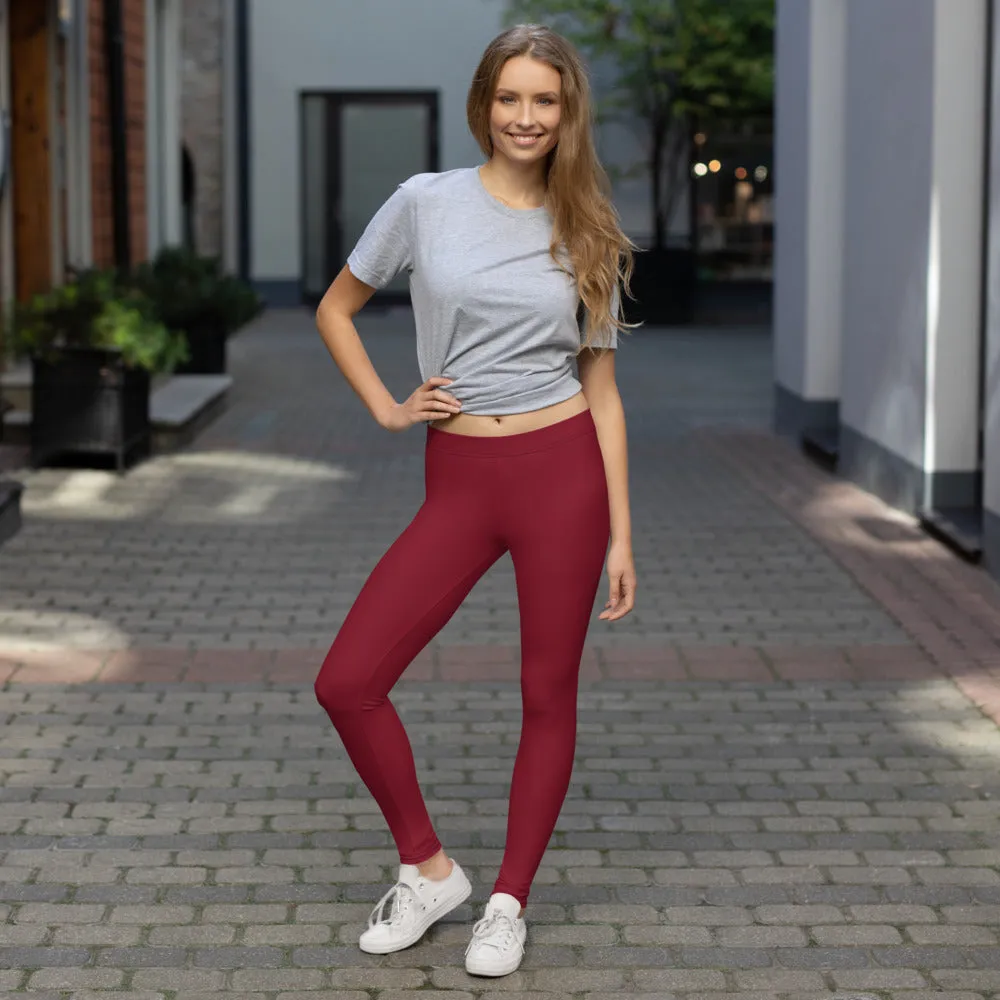 Dark Red Women's Casual Leggings, Wine Red Best Designer Premium Tights-Made in USA/EU/MX