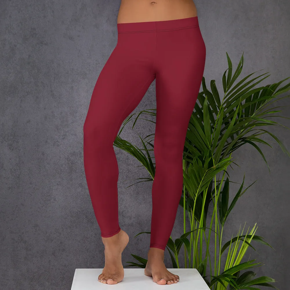 Dark Red Women's Casual Leggings, Wine Red Best Designer Premium Tights-Made in USA/EU/MX