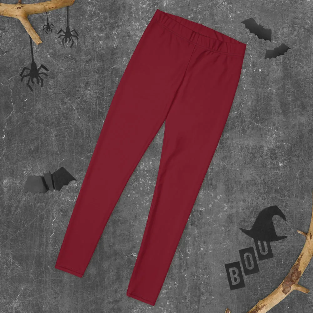 Dark Red Women's Casual Leggings, Wine Red Best Designer Premium Tights-Made in USA/EU/MX