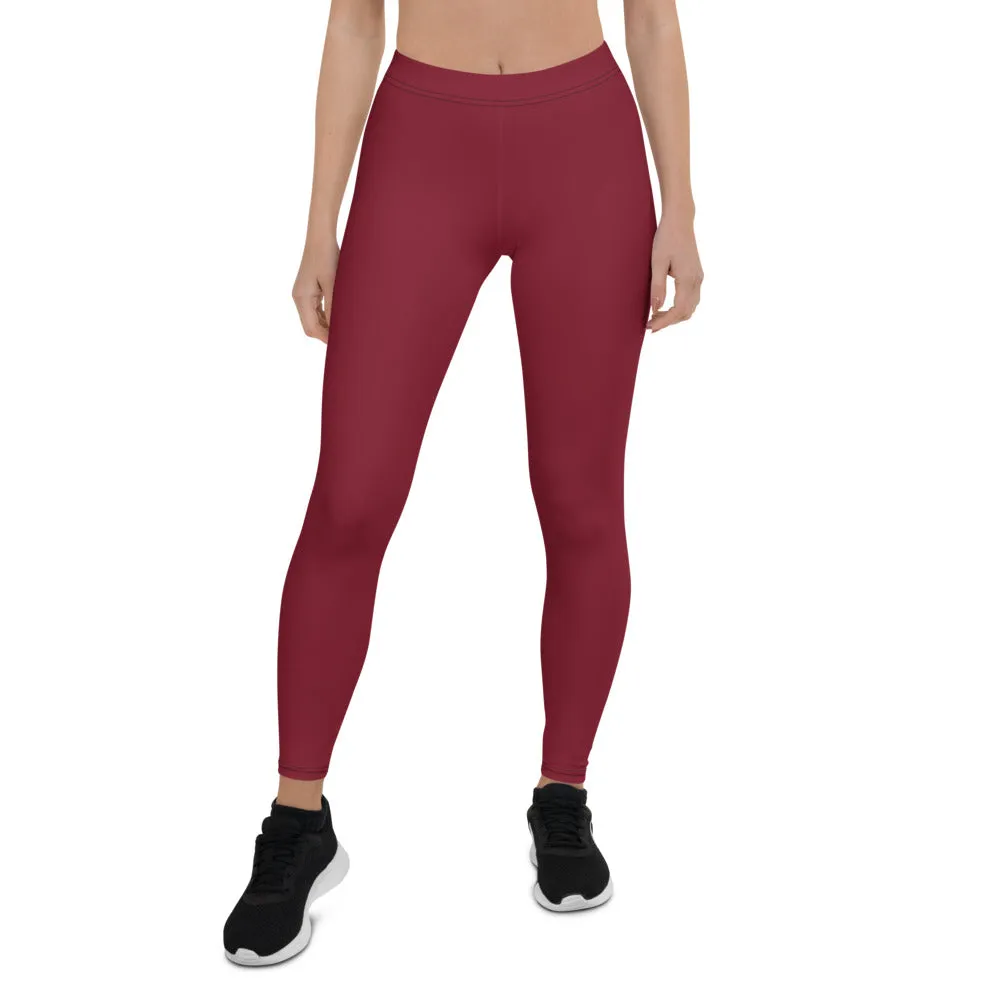 Dark Red Women's Casual Leggings, Wine Red Best Designer Premium Tights-Made in USA/EU/MX