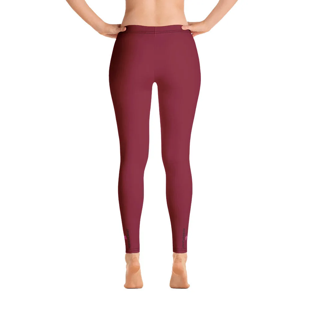 Dark Red Women's Casual Leggings, Wine Red Best Designer Premium Tights-Made in USA/EU/MX