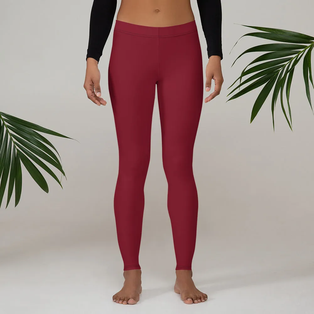 Dark Red Women's Casual Leggings, Wine Red Best Designer Premium Tights-Made in USA/EU/MX