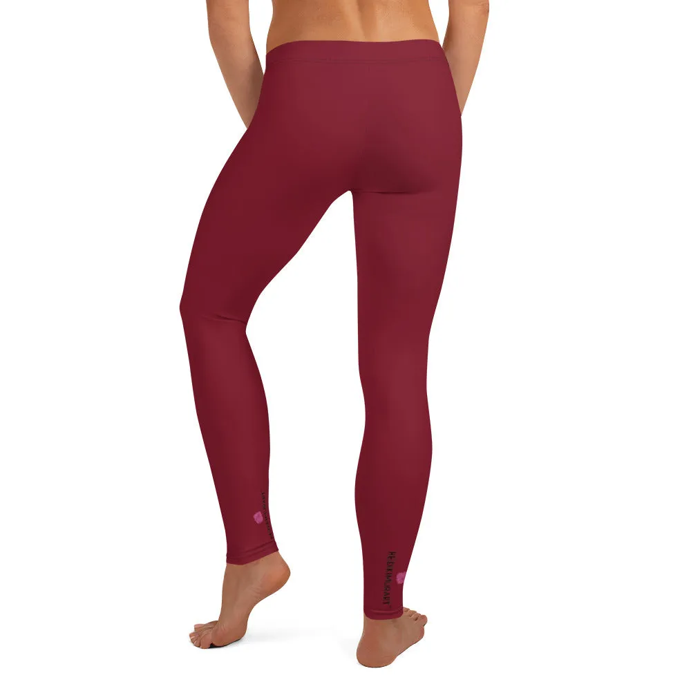 Dark Red Women's Casual Leggings, Wine Red Best Designer Premium Tights-Made in USA/EU/MX