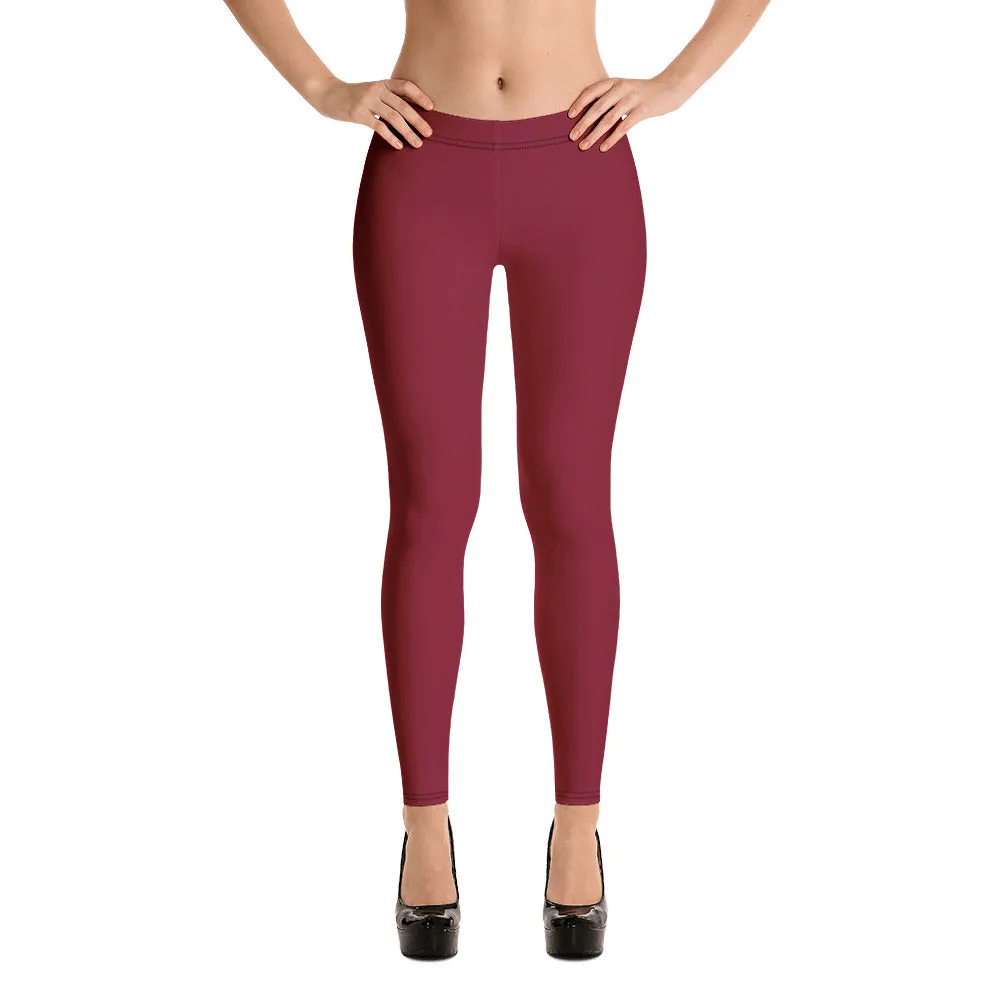 Dark Red Women's Casual Leggings, Wine Red Best Designer Premium Tights-Made in USA/EU/MX