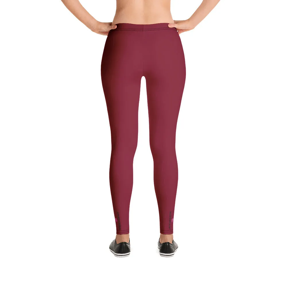 Dark Red Women's Casual Leggings, Wine Red Best Designer Premium Tights-Made in USA/EU/MX