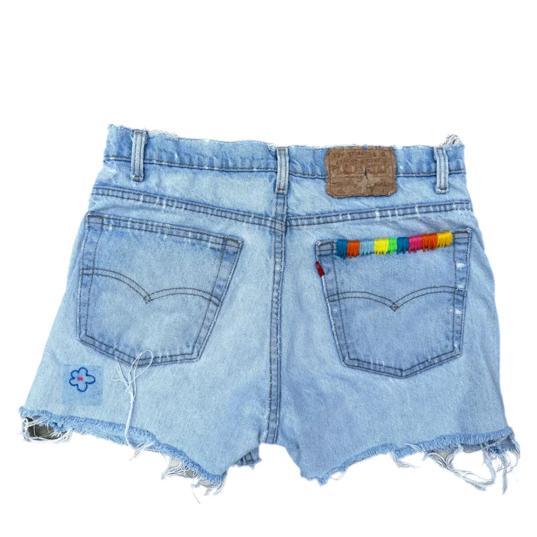 Denim Daisies Hand Embroidered Shorts - Levi’s 501