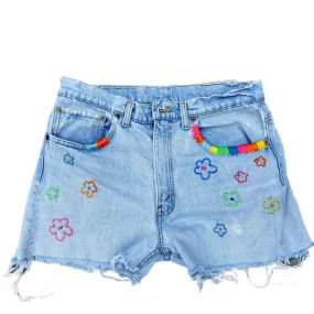 Denim Daisies Hand Embroidered Shorts - Levi’s 501