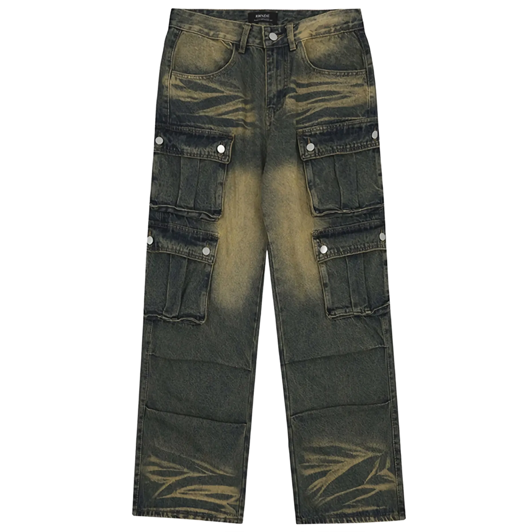 Distressed Cargo Denim Wide-leg Jeans