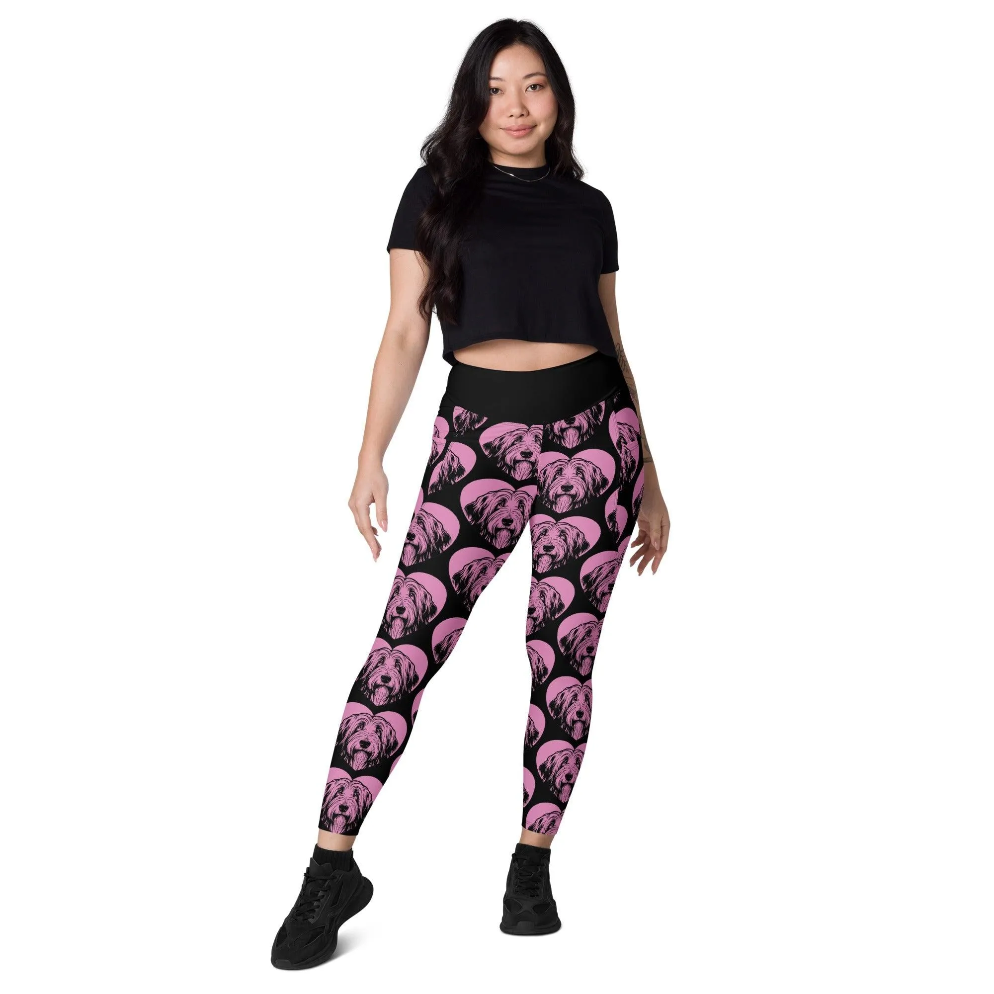 DOG BREED LEGGINGS with pockets - BEARDED COLLIE - HERTTAHOUND - pink