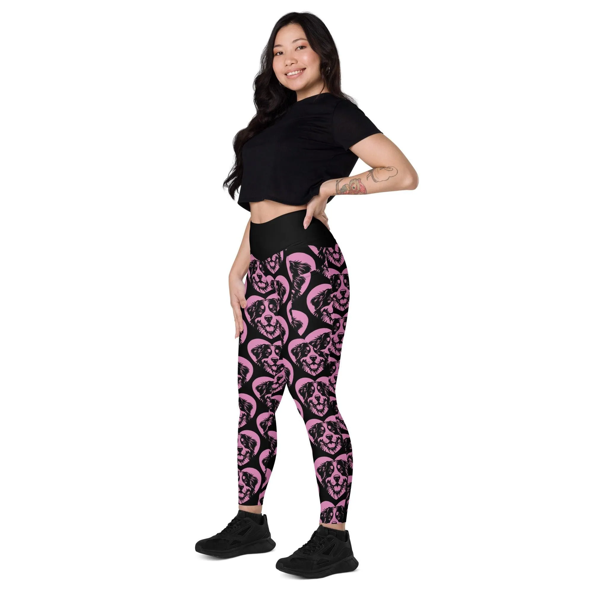 DOG BREED LEGGINGS with pockets - BERNESE MOUNTAIN DOG - HERTTAHOUND - pink