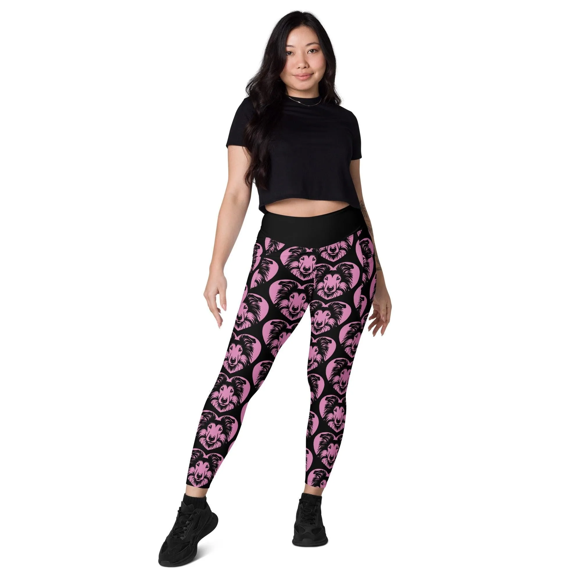 DOG BREED LEGGINGS with pockets - COLLIE - HERTTAHOUND - pink