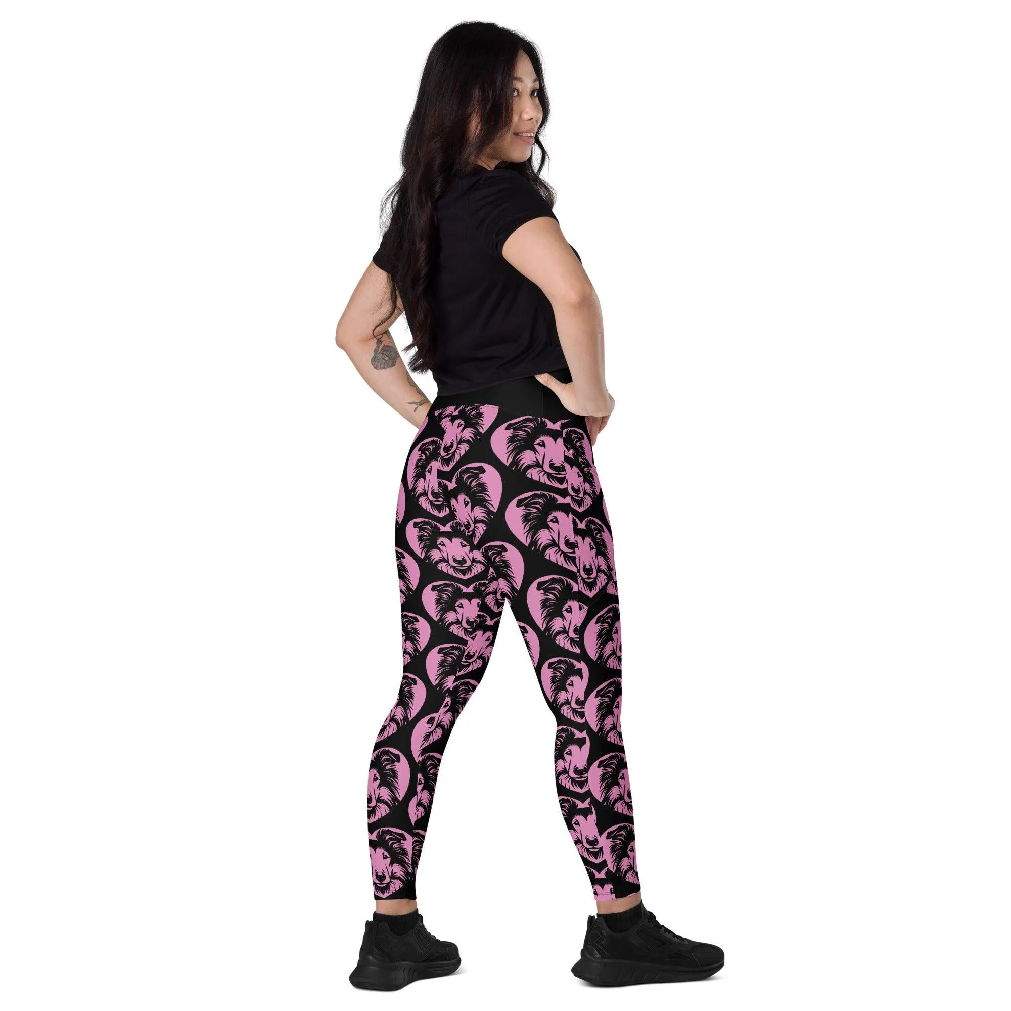 DOG BREED LEGGINGS with pockets - COLLIE - HERTTAHOUND - pink