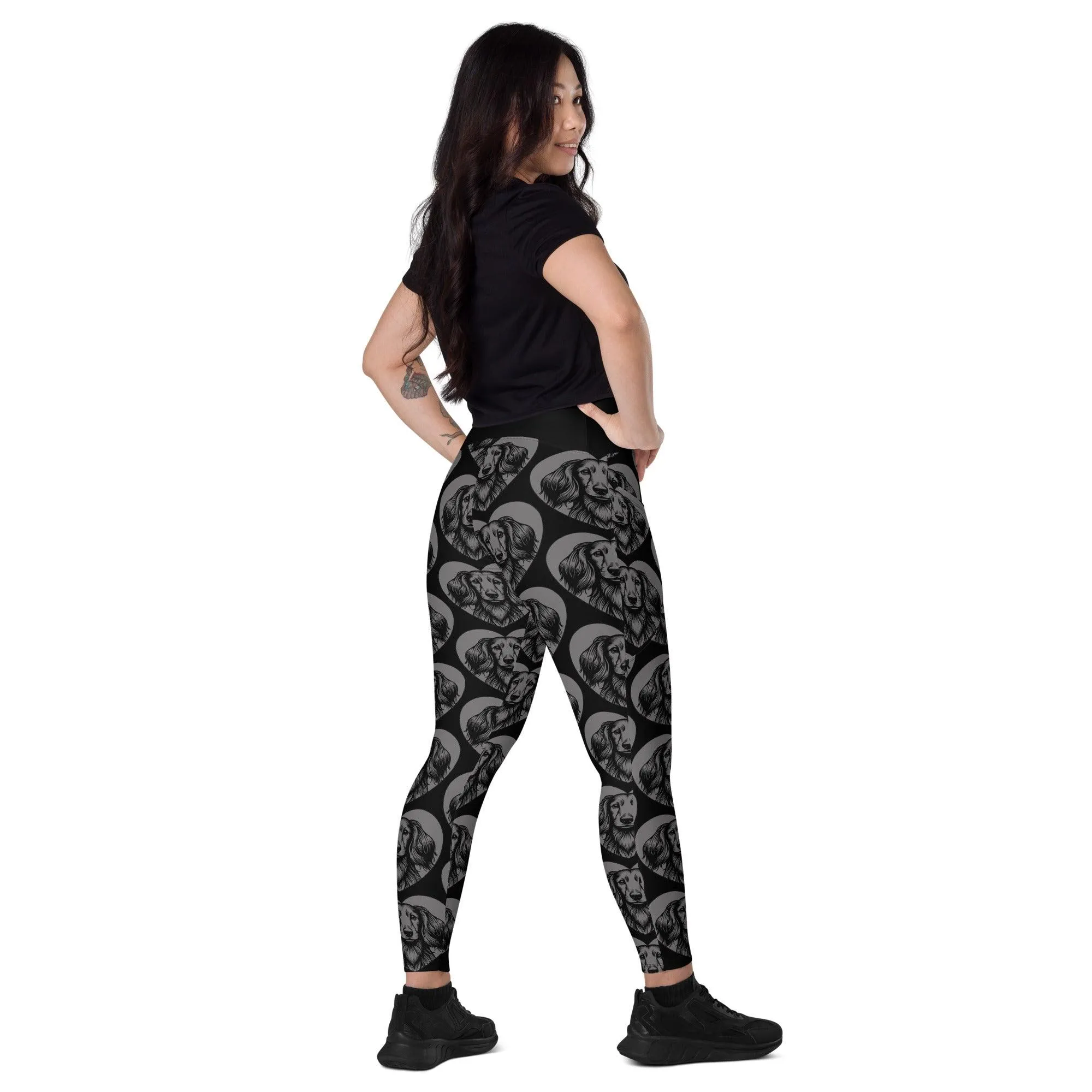 DOG BREED LEGGINGS with pockets - DACHSHUND LONG HAIRED - HERTTAHOUND - grey