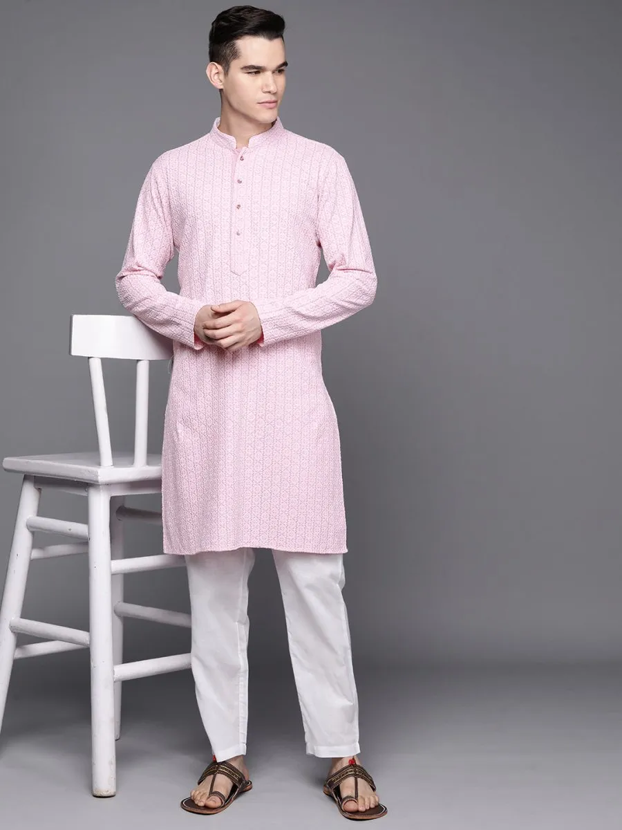 Ethnic Motifs Embroidered Chikankari Pure Cotton Kurta with Trousers