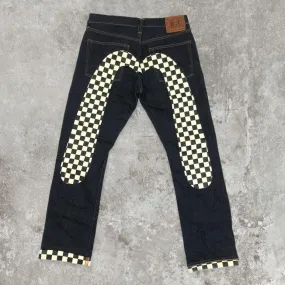 Evisu White and Black Checkered Daicock Japanese Selvedge Denim Jeans