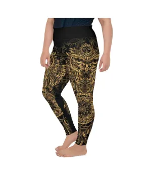 Golden Ornamental Owl Plus Size Leggings