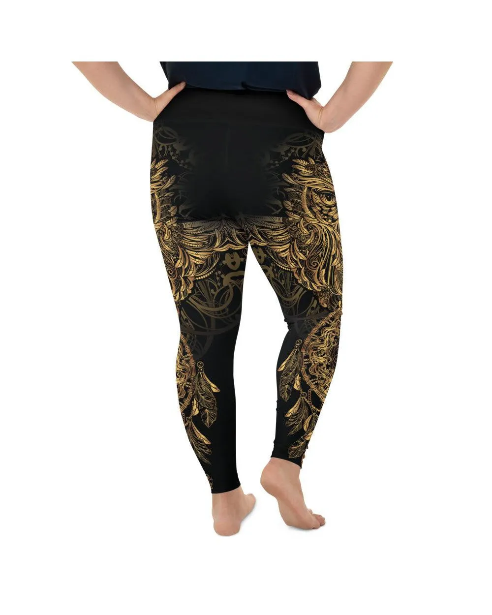 Golden Ornamental Owl Plus Size Leggings