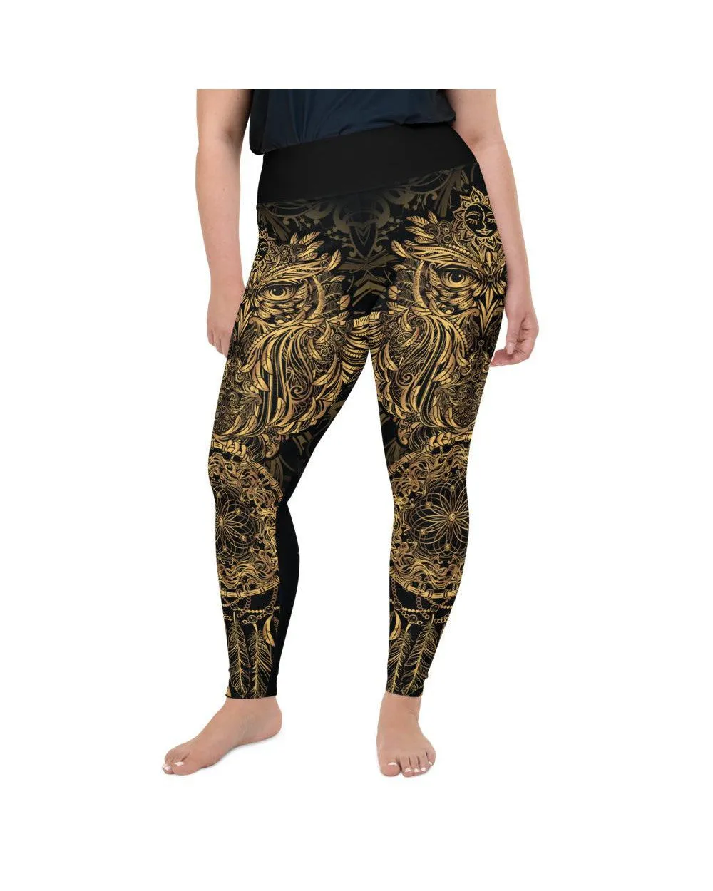 Golden Ornamental Owl Plus Size Leggings