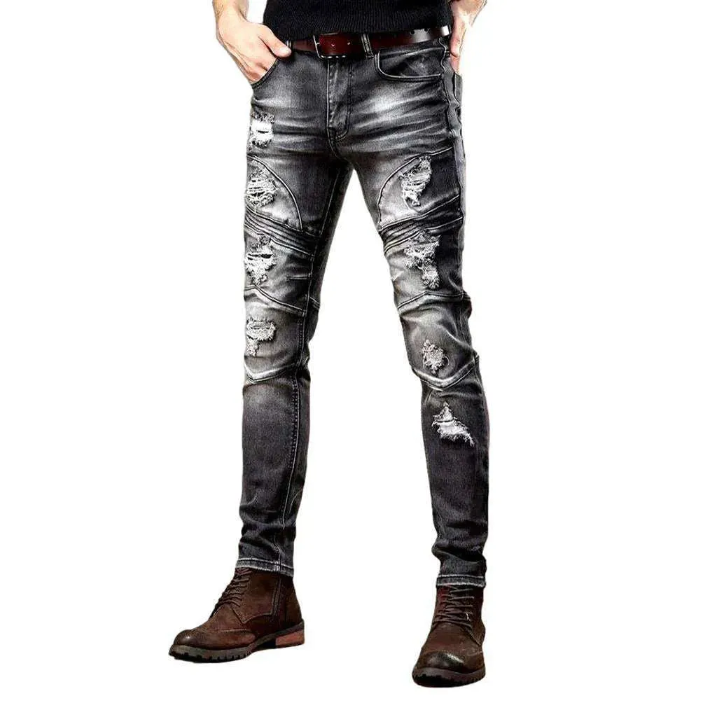 Grey-destroyed jeans for men