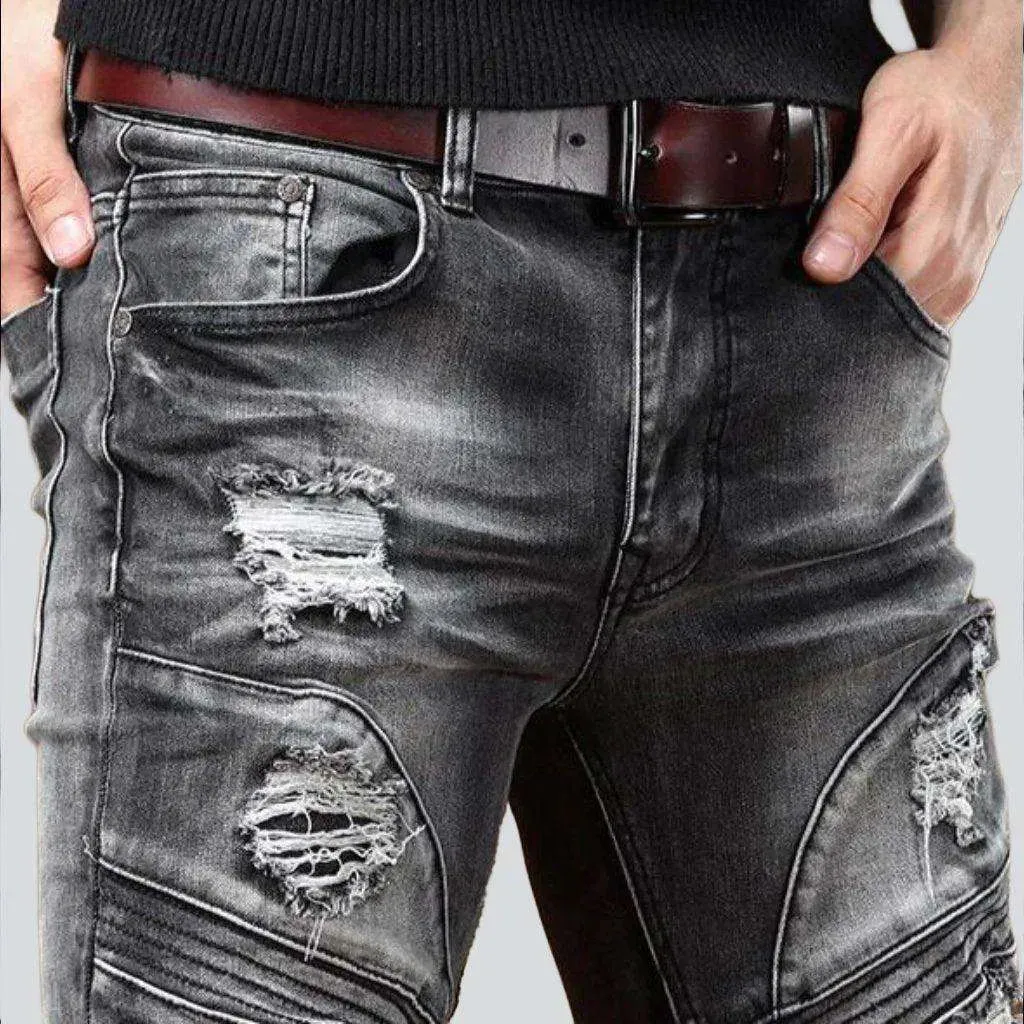 Grey-destroyed jeans for men