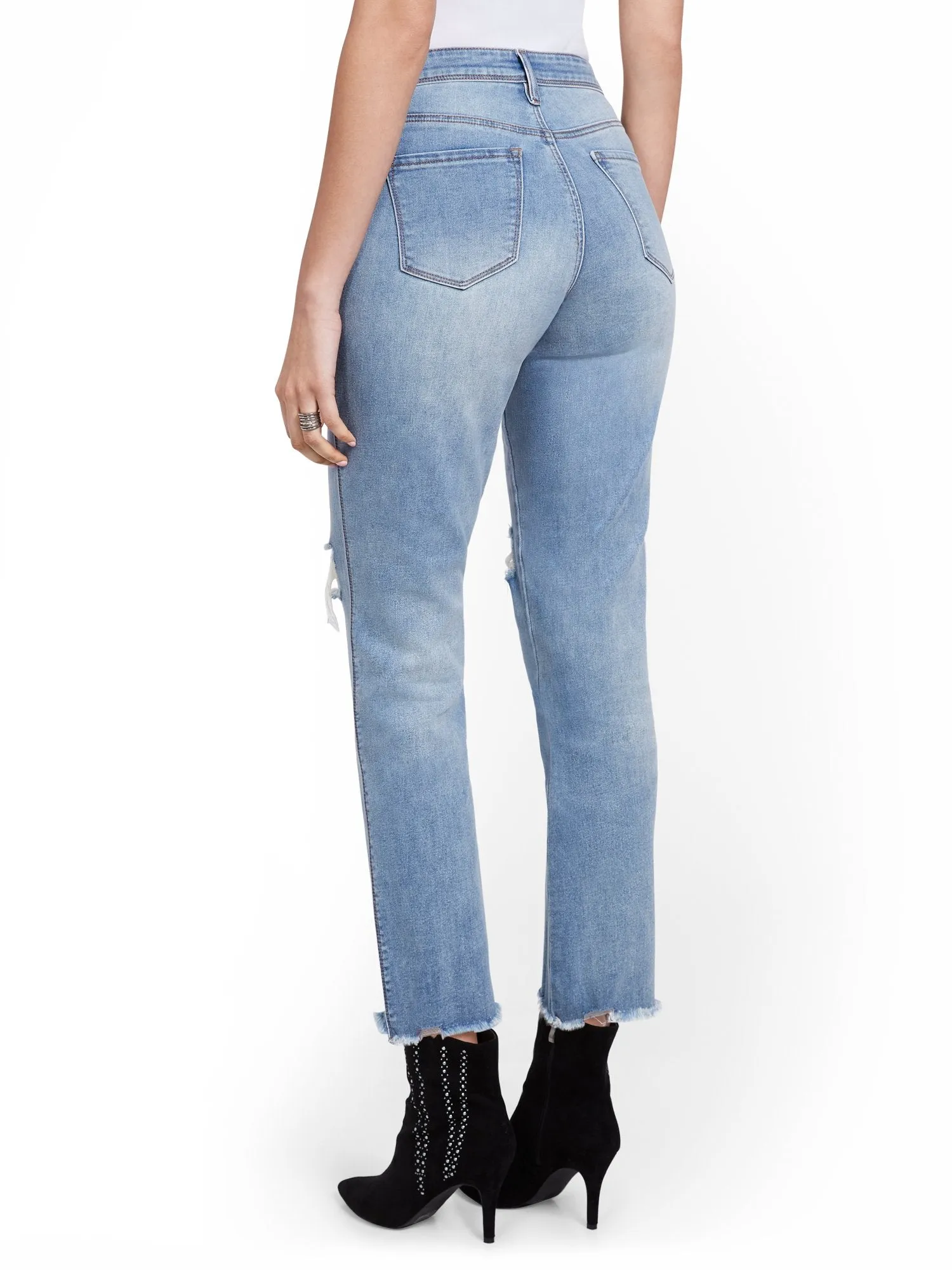 High-Waisted Distressed Dream Boyfriend Ankle Jeans - Light Wash