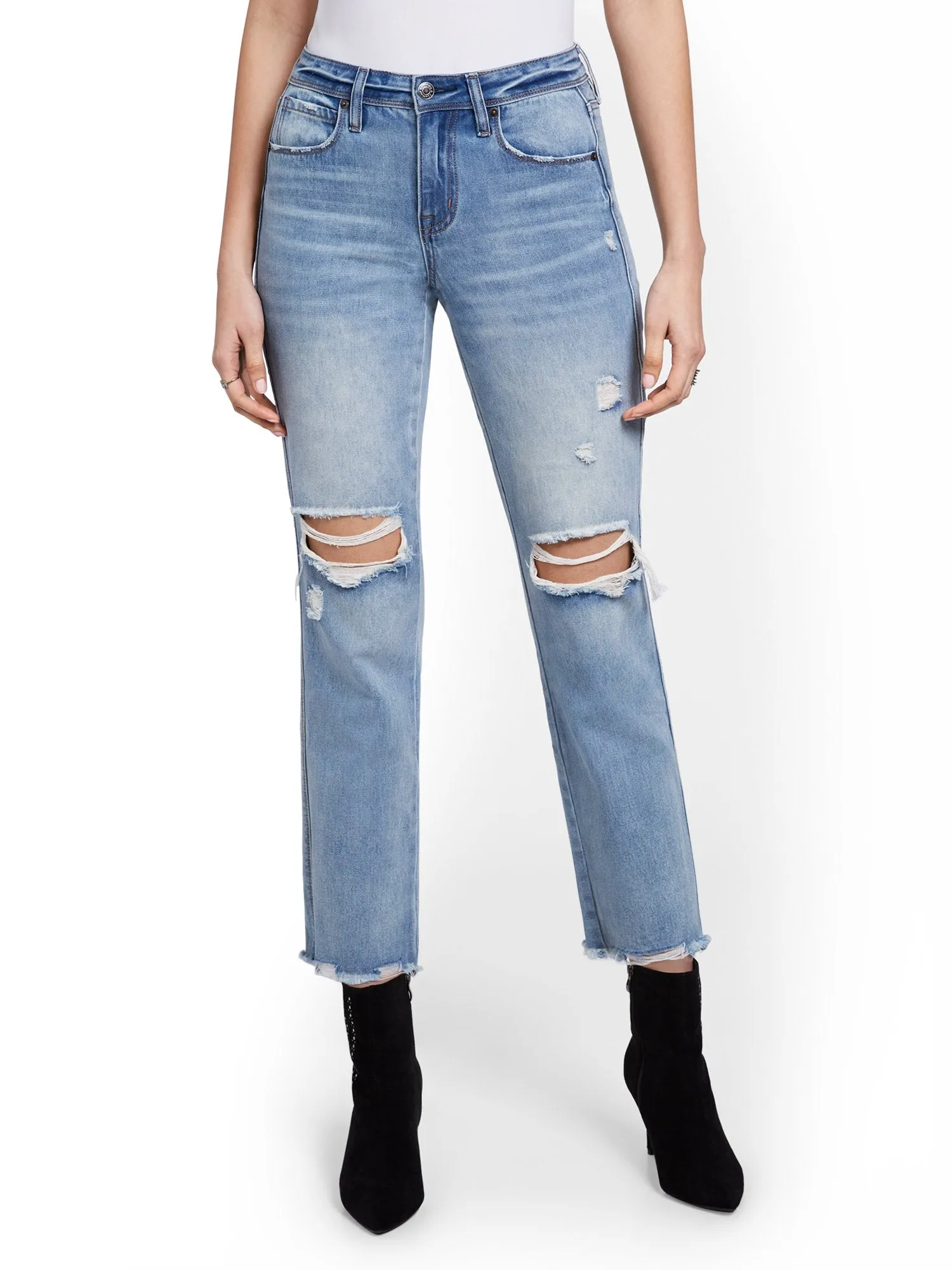 High-Waisted Distressed Dream Boyfriend Ankle Jeans - Light Wash