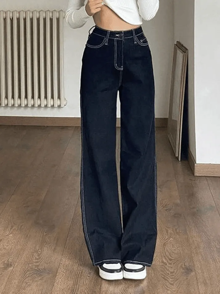 Jean boyfriend taille haute cousu