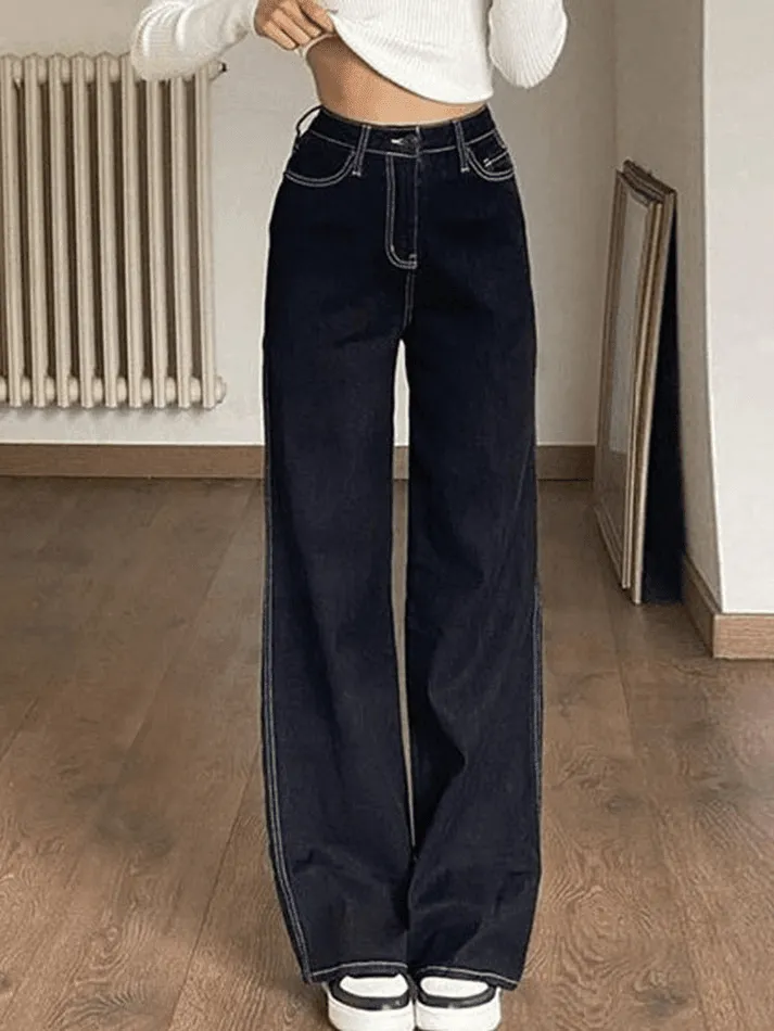 Jean boyfriend taille haute cousu