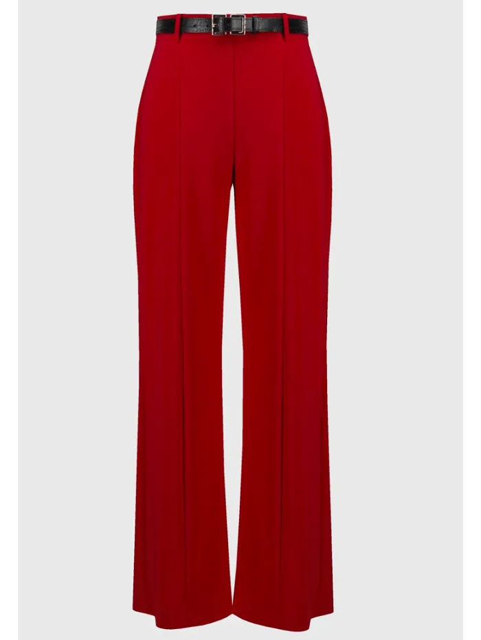 Joseph Ribkoff Silky Knit Belted Wide Leg Trousers In Lipstick Red 244093 Col 3229