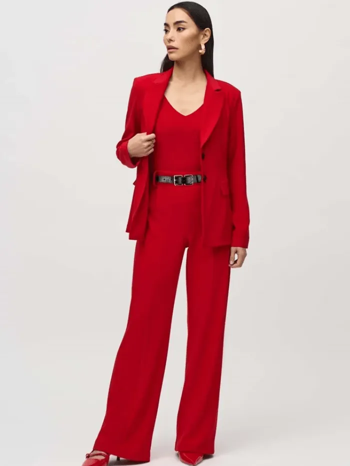 Joseph Ribkoff Silky Knit Belted Wide Leg Trousers In Lipstick Red 244093 Col 3229