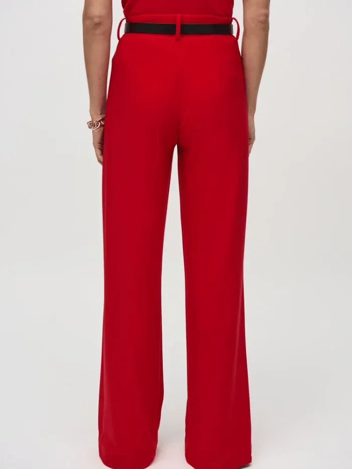 Joseph Ribkoff Silky Knit Belted Wide Leg Trousers In Lipstick Red 244093 Col 3229