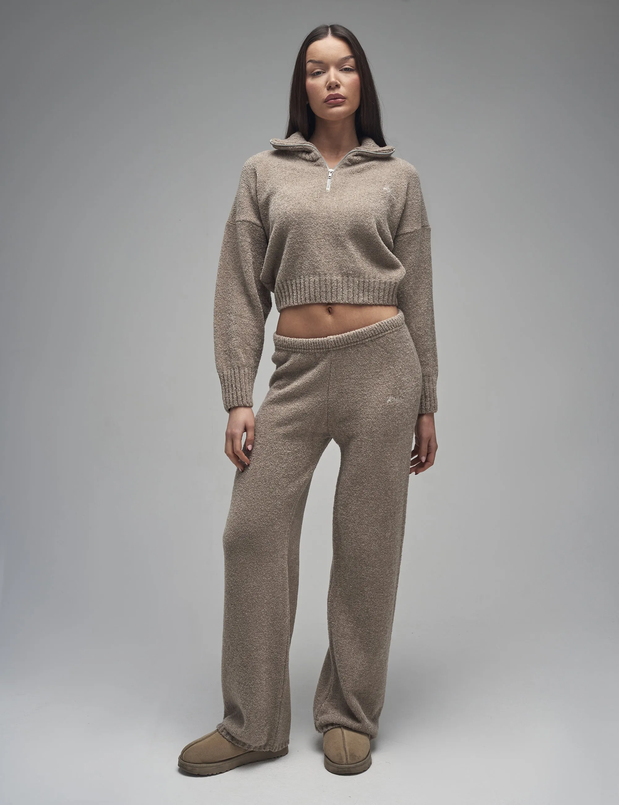 Kaiia Knit Wide Leg Trousers Taupe