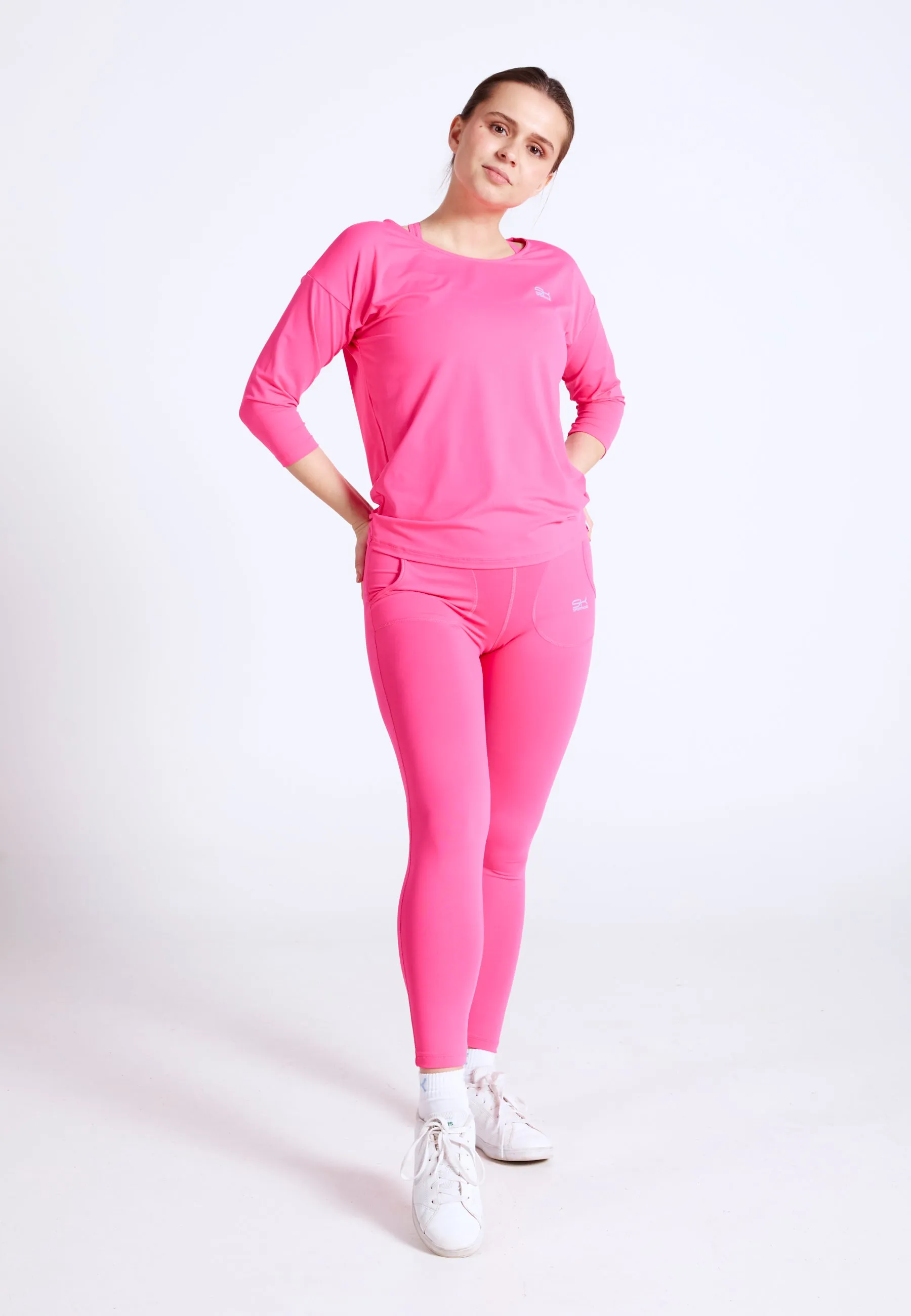 Long tennis leggings with pockets, hibiscus pink