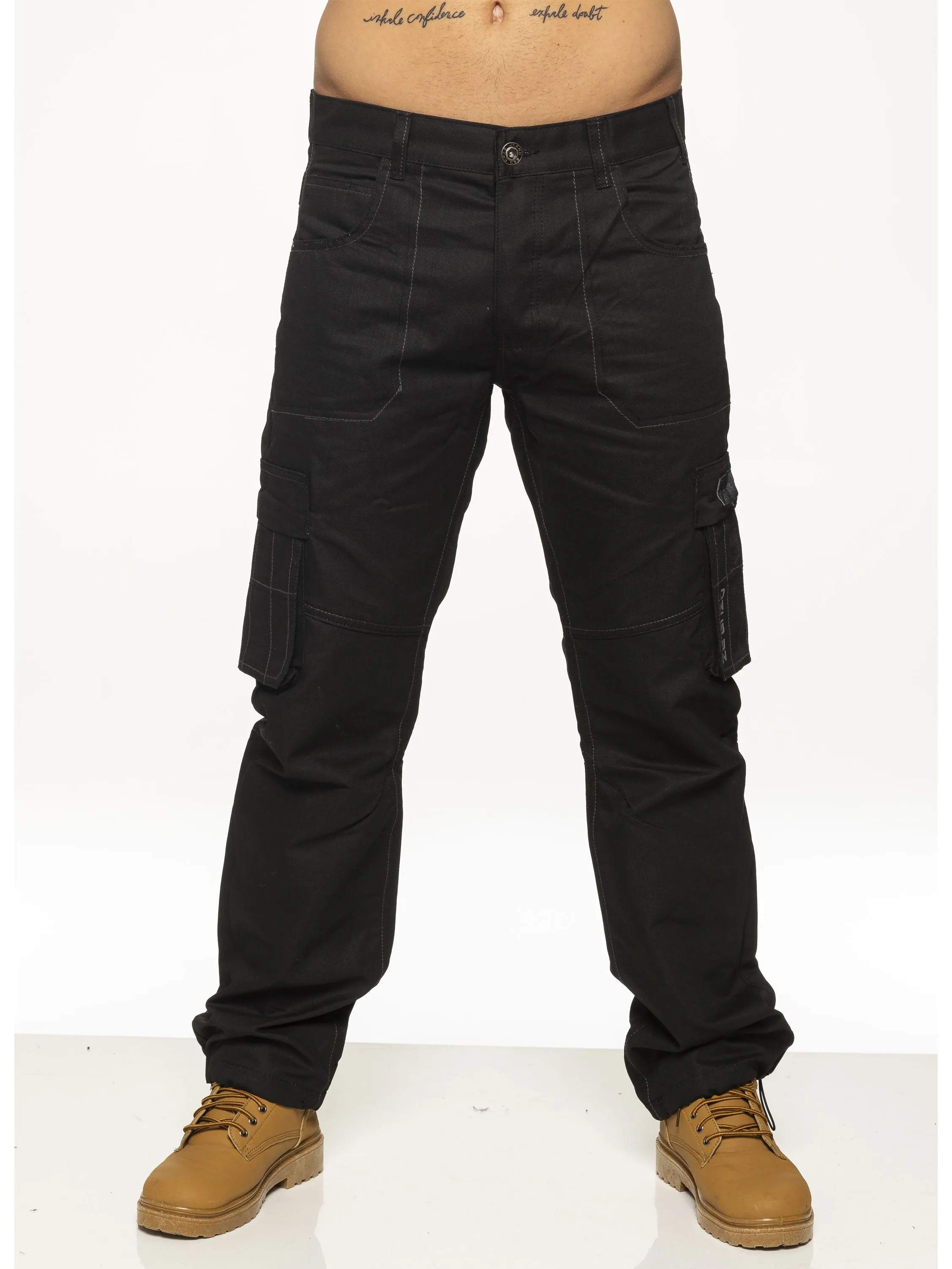 Mens Black Combat Denim Jeans | Enzo Designer Menswear